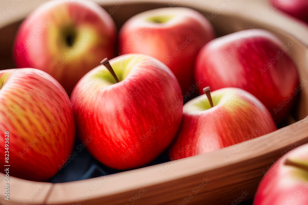 Brillantes y deliciosas manzanas rojas recién cosechadas en una bodega Brillantes y deliciosas manzanas rojas recién cosechadas en una bodega