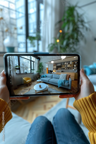 Exploring Modern Cozy Living Room with Augmented Reality on Tablet