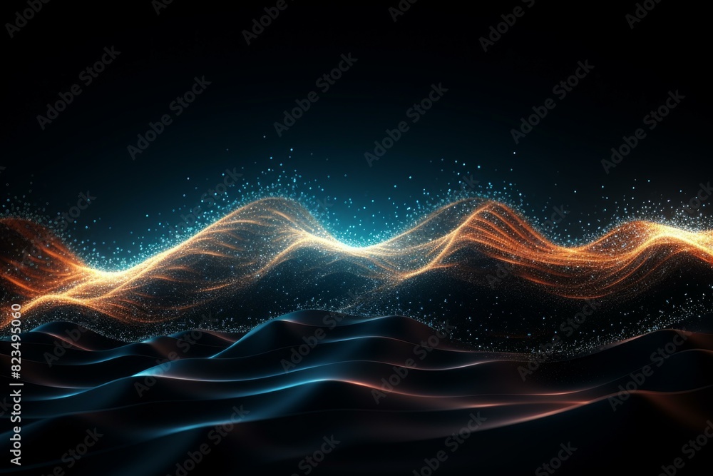 Abstract digital landscape with flowing waves of glowing particles, symbolizing connectivity and technology Abstract digital landscape with flowing waves of glowing particles, symbolizing connectivity and technology