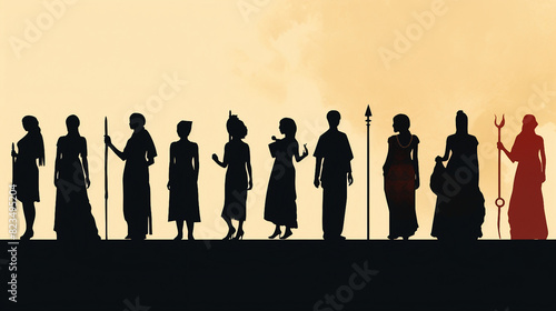 Cultural Diversity in Silhouette: People in Traditional Dress Exemplifying Heritage and Unity