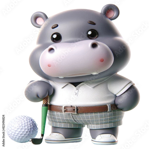 Hippo wearing golf  club sport game play fairway shot activity