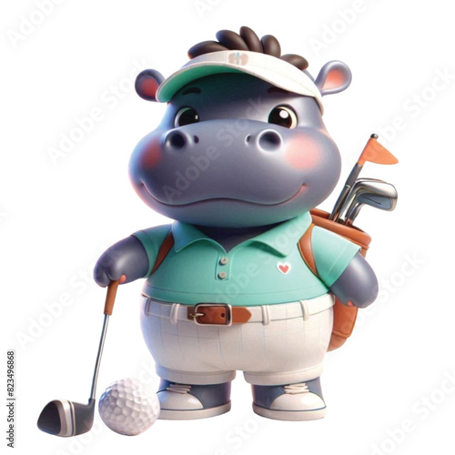 Hippo wearing golf  club sport game play fairway shot activity