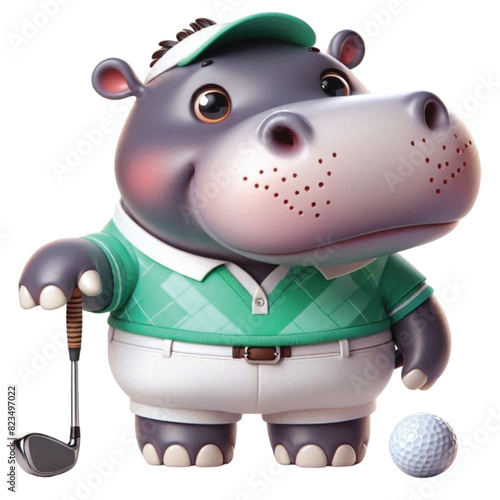 Hippo wearing golf  club sport game play fairway shot activity