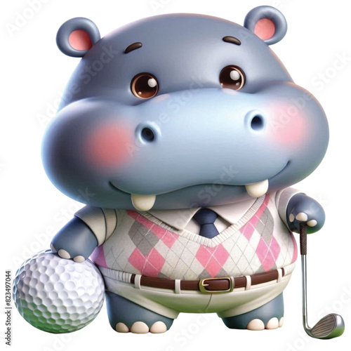 Hippo wearing golf  club sport game play fairway shot activity