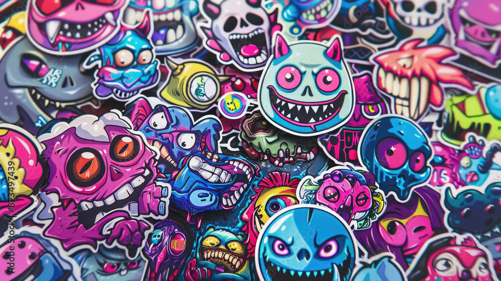 Multiple stickers of various colors gathered together in a group Multiple stickers of various colors gathered together in a group