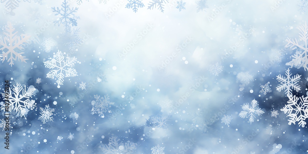 Cozy watercolor winter background with snowflakes,