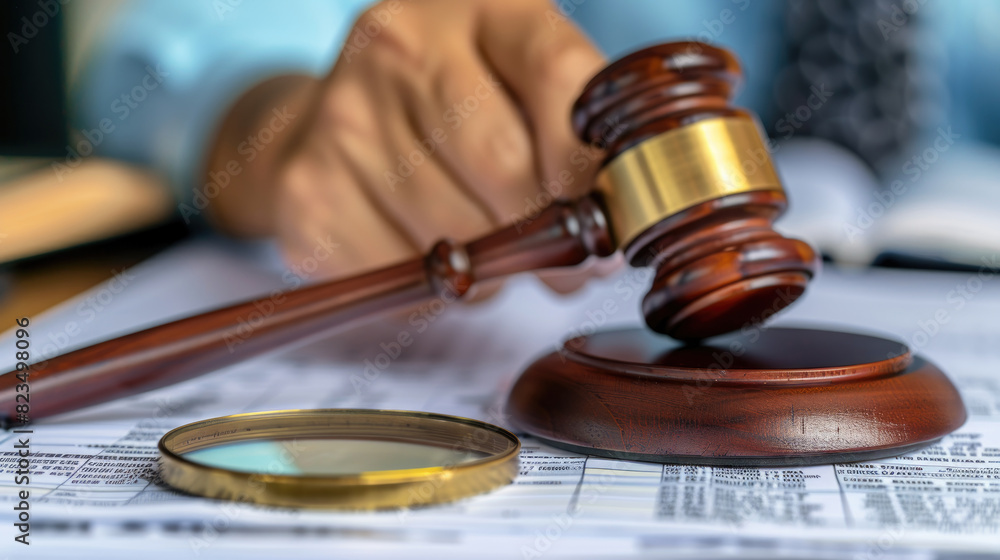 A judges gavel resting on top of a magnifying glass, symbolizing detailed examination and decision-making in the legal field A judges gavel resting on top of a magnifying glass, symbolizing detailed examination and decision-making in the legal field