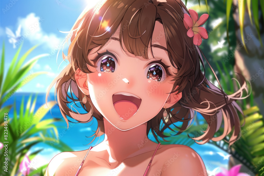 A girl with a flower tucked in her hair, standing gracefully A girl with a flower tucked in her hair, standing gracefully