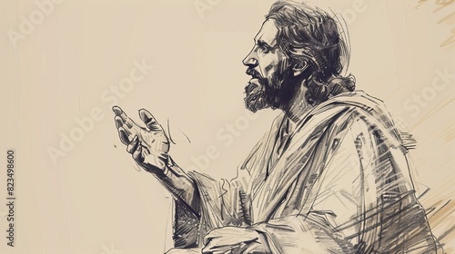 Jesus Telling the Parable of the Talents, Biblical Illustration of Responsibility and Faith, Ideal for Religious article photo