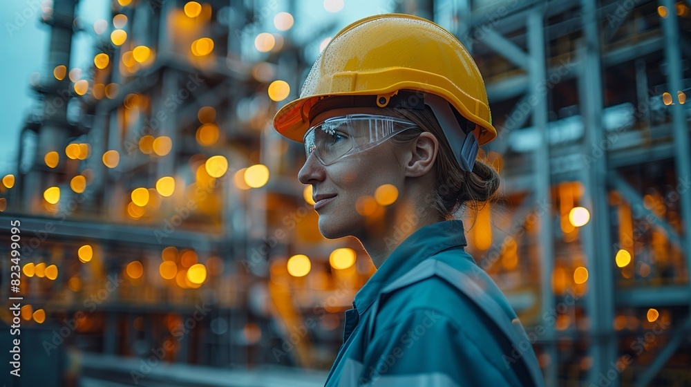A woman wearing a yellow helmet A woman wearing a yellow helmet