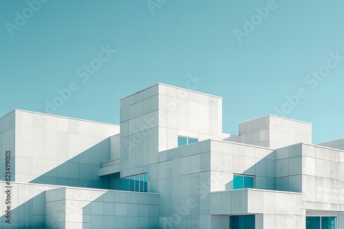 Illustration of view on some buildings with white blocks on top, high quality, high resolution