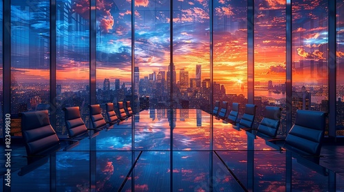 Wallpaper Mural A large conference room with a view of the city skyline Torontodigital.ca