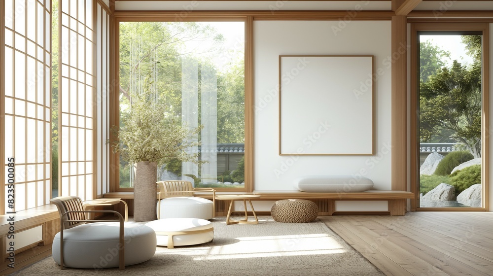 Frame mockup, modern hanok style living room interior Frame mockup, modern hanok style living room interior