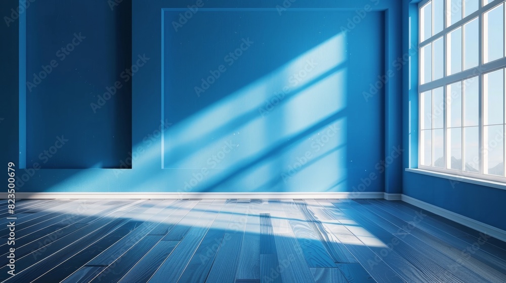 modern blue tones wall empty room interior, paquet floor --ar 16:9 Job ID: 51449be8-b895-410d-9d53-e2c304359612 modern blue tones wall empty room interior, paquet floor --ar 16:9 Job ID: 51449be8-b895-410d-9d53-e2c304359612