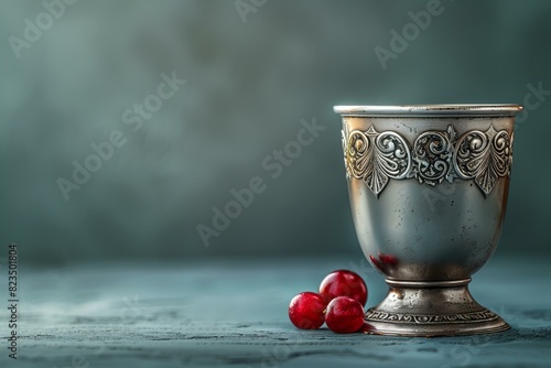 Featuring a jewish mitzvah drink in a cup of metal, high quality, high resolution photo