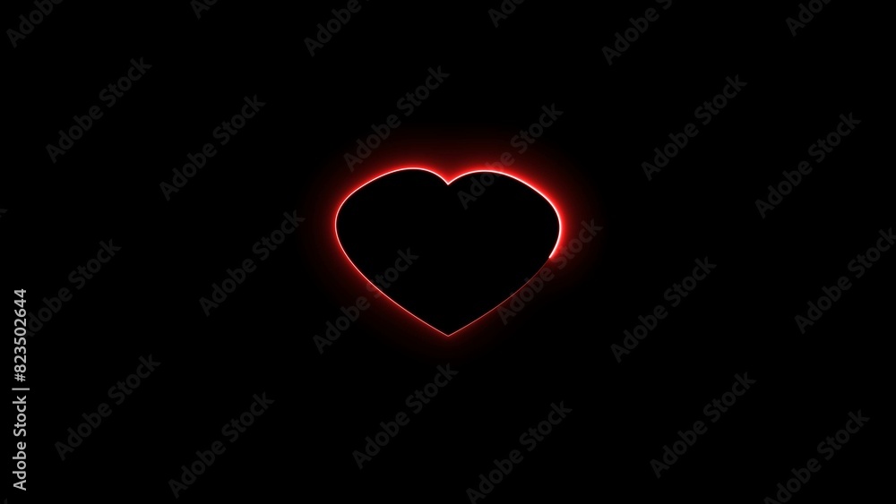 Heart shape Valentine's Day love card neon glowing red color illustration. Black background 4k illustration. Heart shape Valentine's Day love card neon glowing red color illustration. Black background 4k illustration.