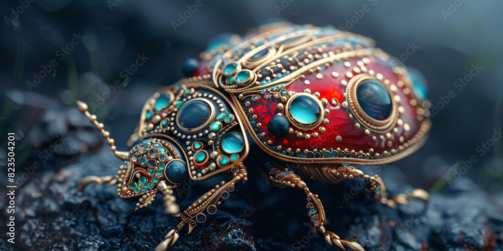 Intricate Jewel Encrusted Beetle Macro   Fantasy Insect Art and Nature Fusion