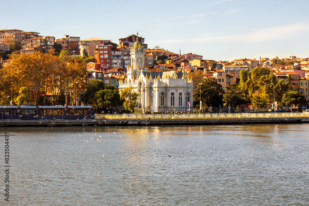Obraz premium Panoramic coast view of the Sveti stefan, St. Stephen church and fener (fanar) and golden horn istanbul Turkey