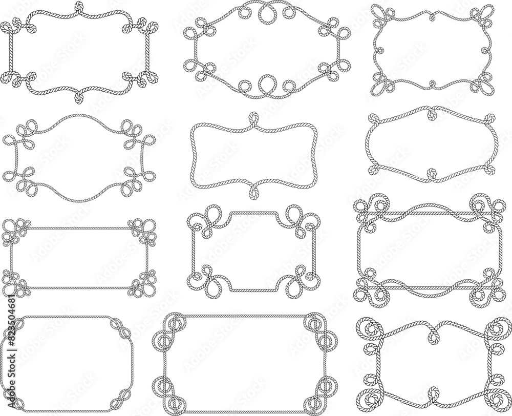 set of isolated decorative borders. collection of rope frames