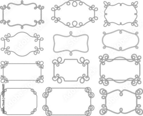 set of isolated decorative borders. collection of rope frames