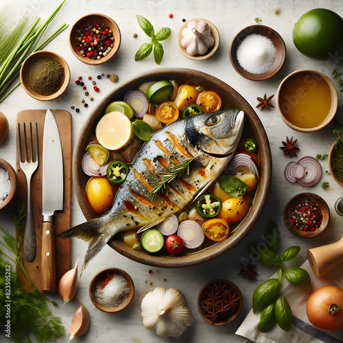 Piska Krioyo Creole Fish Dish with Herbs on Marble Counter