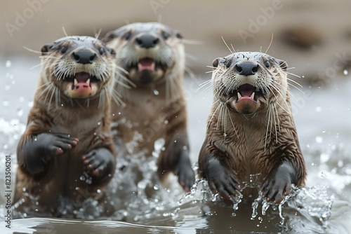 Digital artwork of otters in the water, high quality, high resolution © Linh