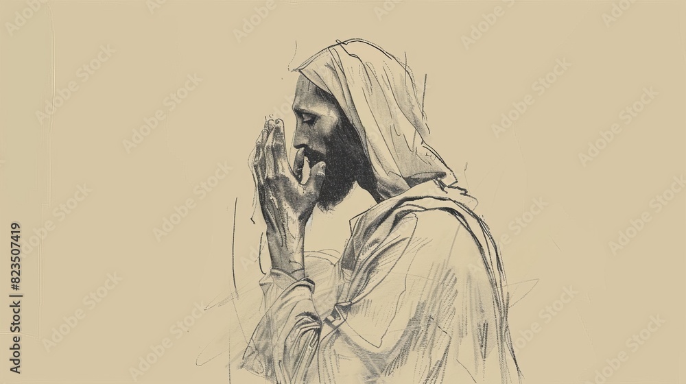 Devotion and Strength: Jesus' Prayer in the Garden of Gethsemane, Biblical Illustration Devotion and Strength: Jesus' Prayer in the Garden of Gethsemane, Biblical Illustration