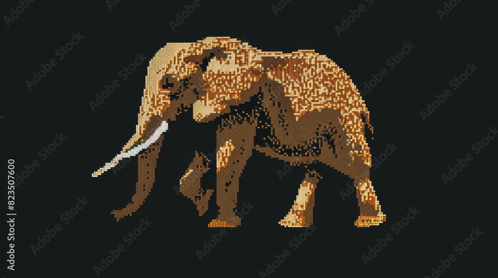 Fototapeta premium A sophisticated illustration of an elephant designed with golden dots on a black background, emphasizing elegance and minimalism.
