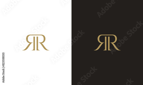 Monogram r rr gold luxury serif logo template for fashion, beauty bag shoes hat dress spa treatment wellness feminine