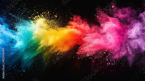 vibrant rainbow colored powder explosion isolated on black background