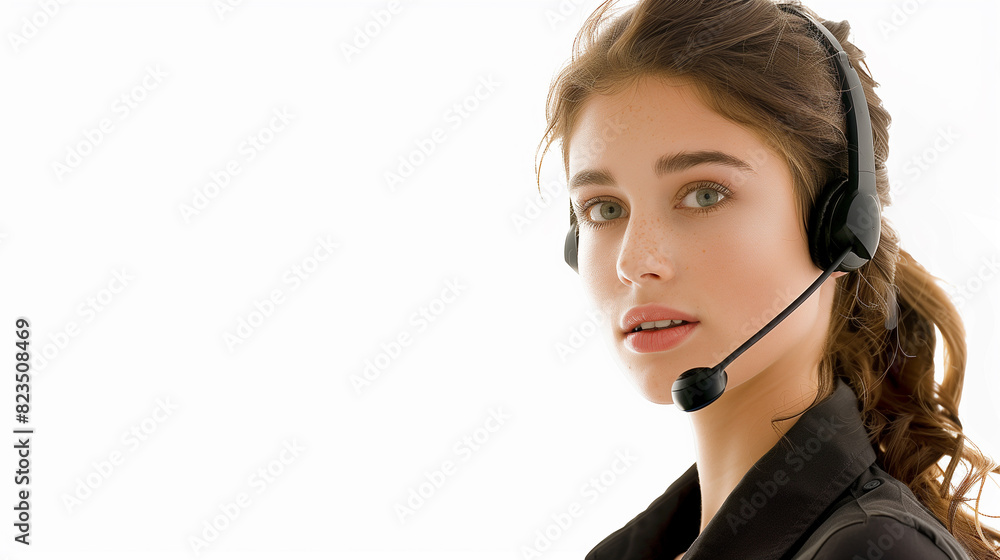 Call center woman, adeptly serving as a consultant, telemarketing agent, or virtual assistant. Call center woman, adeptly serving as a consultant, telemarketing agent, or virtual assistant.