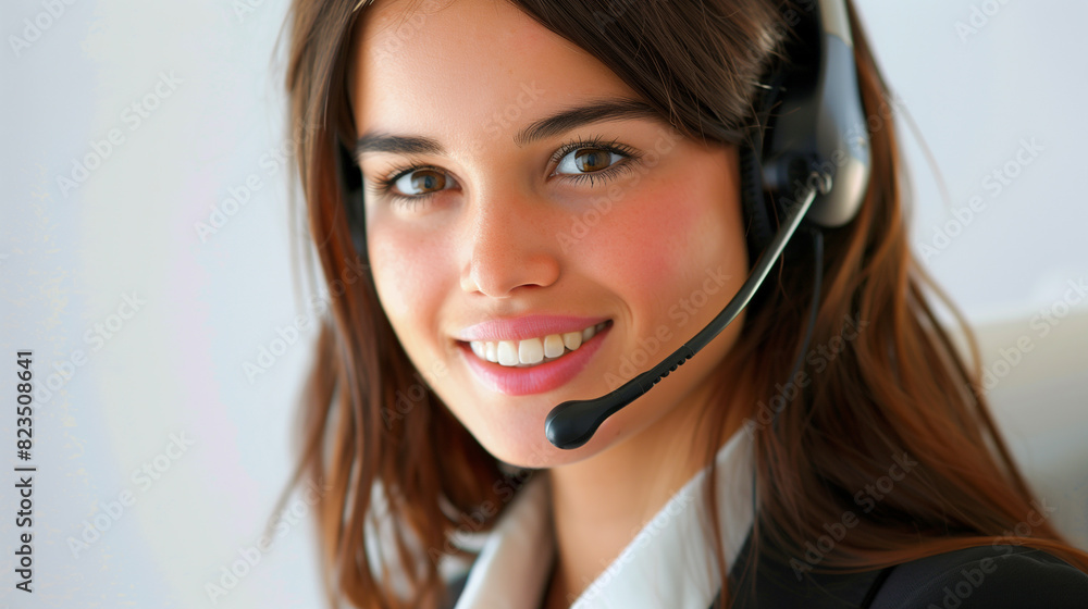 Call center woman, adeptly serving as a consultant, telemarketing agent, or virtual assistant. Call center woman, adeptly serving as a consultant, telemarketing agent, or virtual assistant.