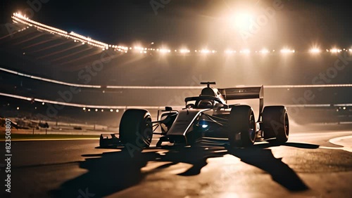Race Car Speeding on Night Track Generative AI photo
