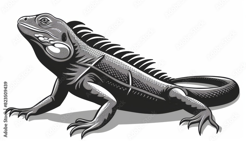 Fototapeta premium The iguana is a large, lizard-like reptile that is native to tropical and subtropical areas of Central and South America. Iguanas are popular pets and are often kept in terrariums.