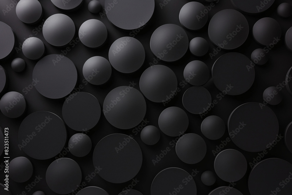 An arrangement of black circular shapes of varying sizes on a dark background, creating a textured look An arrangement of black circular shapes of varying sizes on a dark background, creating a textured look