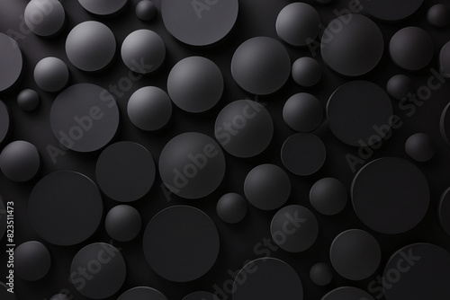 An arrangement of black circular shapes of varying sizes on a dark background, creating a textured look