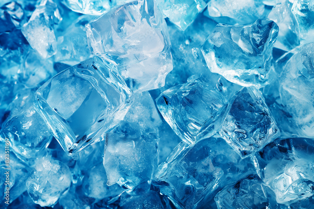 Blue ice background. Pieces of ice on blue background. Blue ice background. Pieces of ice on blue background.