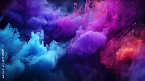 Abstract art colored powder on black background,Frozen abstract movement of dust explosion multiple colors on black background,Stop the movement of multicolored powder on dark background photo