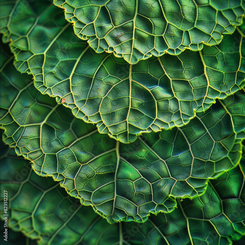 Macro Close Up of Lush Green Leaves with Detailed Vein Patterns in Natural Lighting