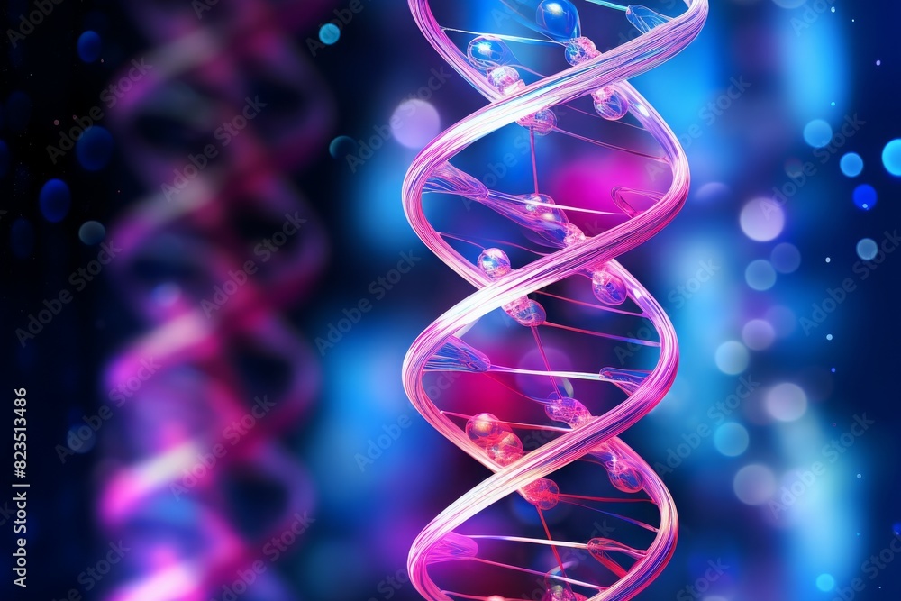 Colorful ing of a DNA double helix structure on a vibrant, abstract background, representing genetics and molecular biology. Colorful ing of a DNA double helix structure on a vibrant, abstract background, representing genetics and molecular biology.