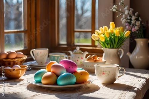 Wallpaper Mural Painted Easter eggs displayed on a plate placed on a table Torontodigital.ca