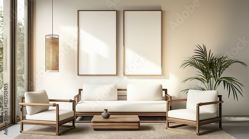 Frame mockup  modern hanok style living room interior