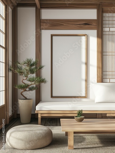 Frame mockup  modern hanok style living room interior