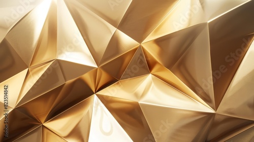 Abstract geometric gold background with triangular facets and a metallic sheen, suitable for luxury design projects or elegant presentations. photo