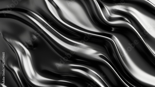Abstract glossy black waves texture background. High contrast liquid surface with light reflections. Perfect for design, art, and backgrounds.