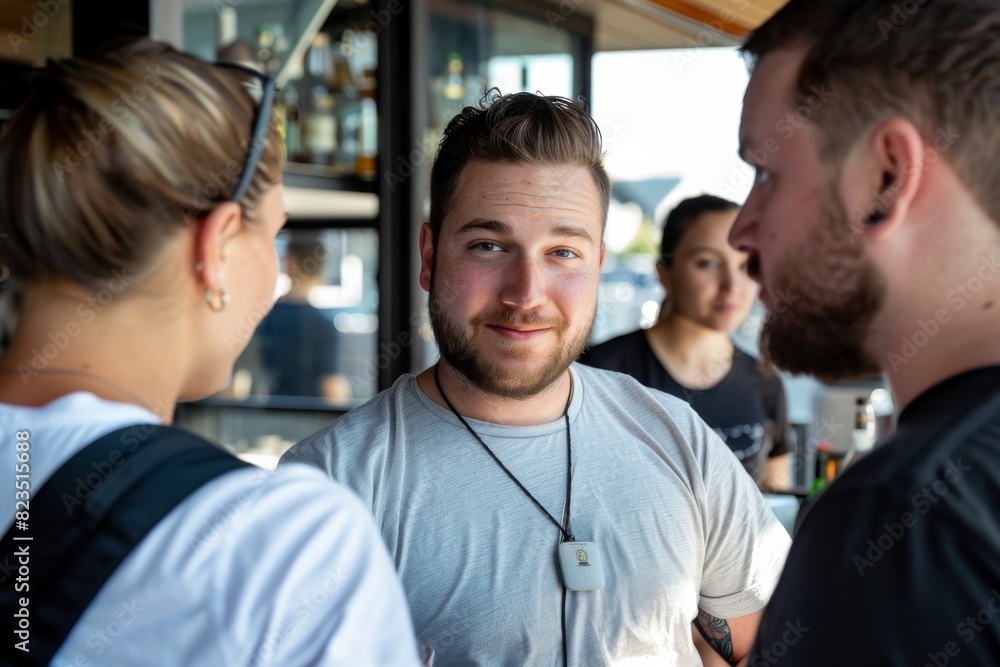 Group of friends hanging out in a bar, talking and drinking beer Group of friends hanging out in a bar, talking and drinking beer