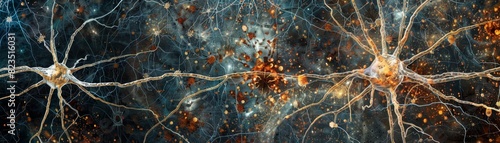 Close-up image of neural network cells showcasing intricate connections and complex communication pathways, reflecting the beauty of neuroscience. photo