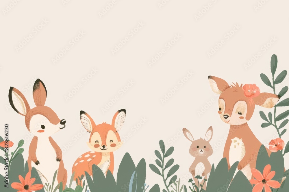Adorable Woodland Creatures in Autumnal Forest Illustration Adorable Woodland Creatures in Autumnal Forest Illustration