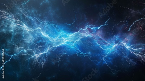 Dynamic electric blue lightning bolt streaks across a dark background, capturing raw energy and power in a stunning display of nature.