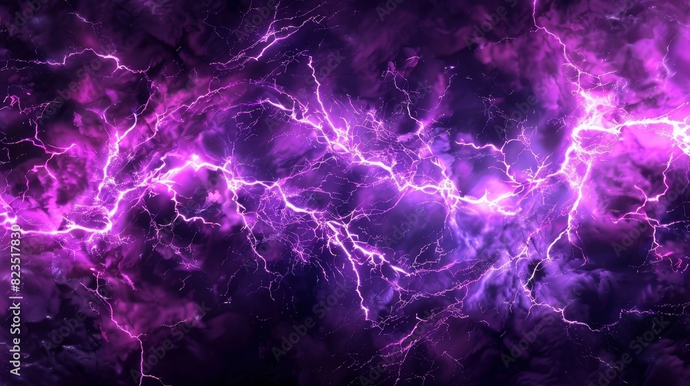 Fototapeta premium Electrifying purple lightning bolts illuminating a dark sky, creating a dramatic and vibrant scene full of energy and movement.